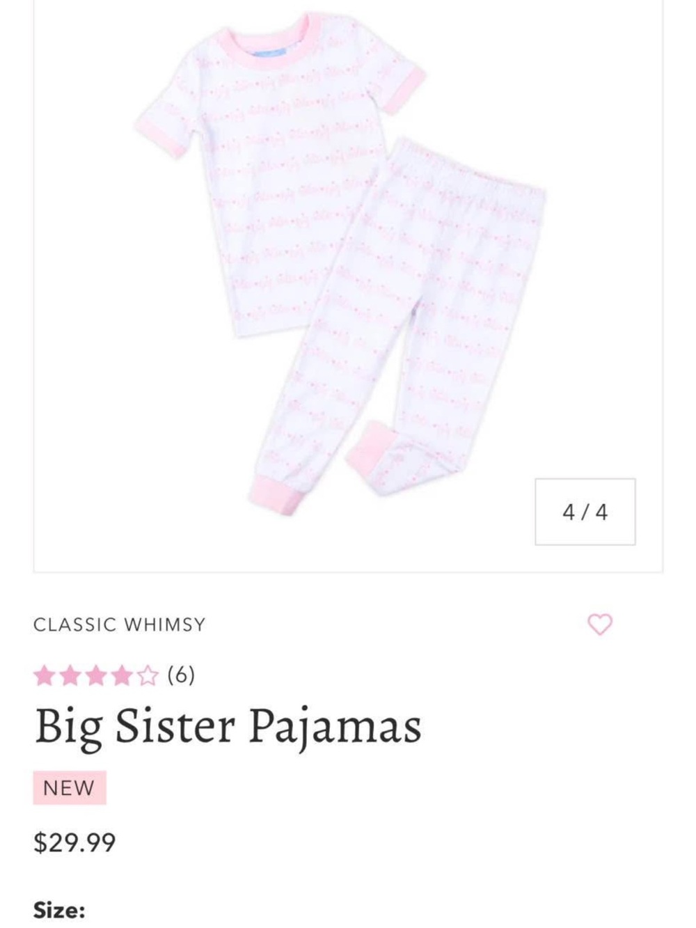 Classic Whimsy Big Sister Pink-Trim Kids Pajama Set